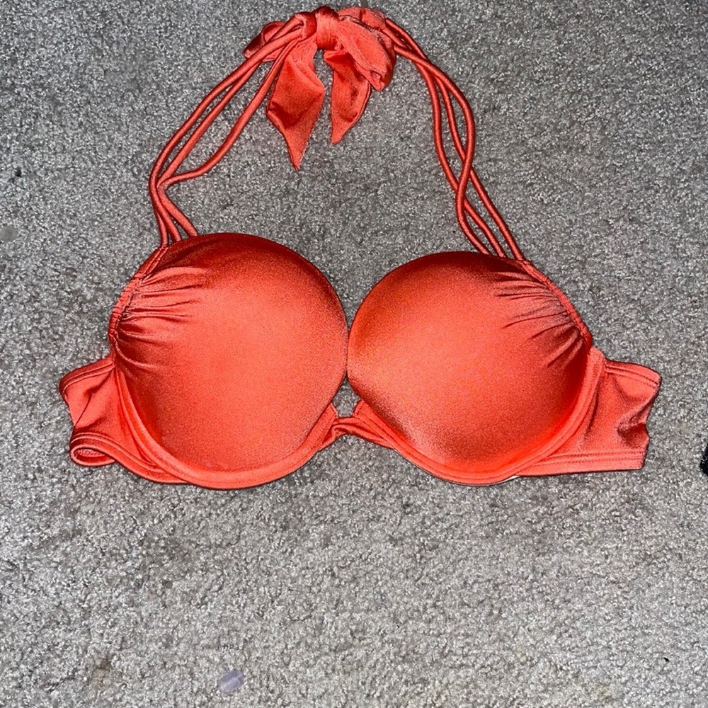 Victoria’s Secret Bombshell Double Cup Push Up Bikini Swim Orange Halter Top
